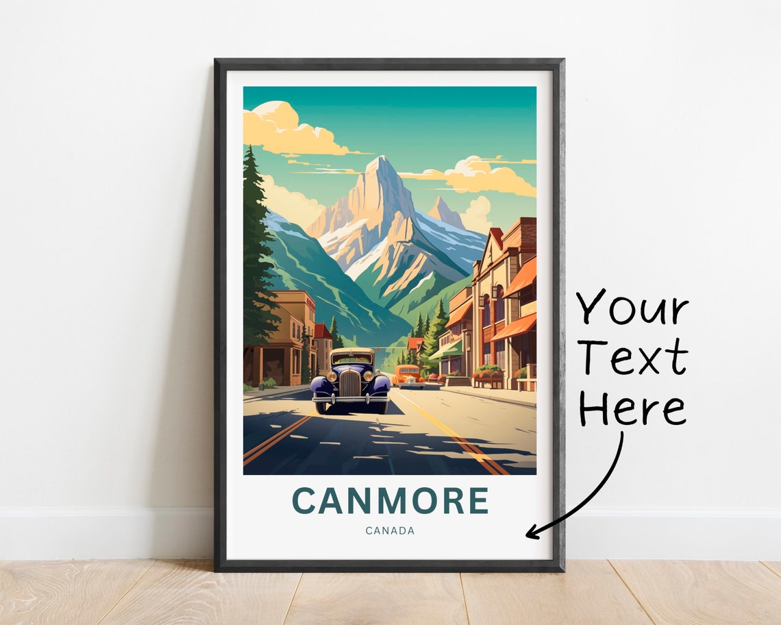 Canmore Canada Rocky Mountain Town Vintage Car Travel Poster