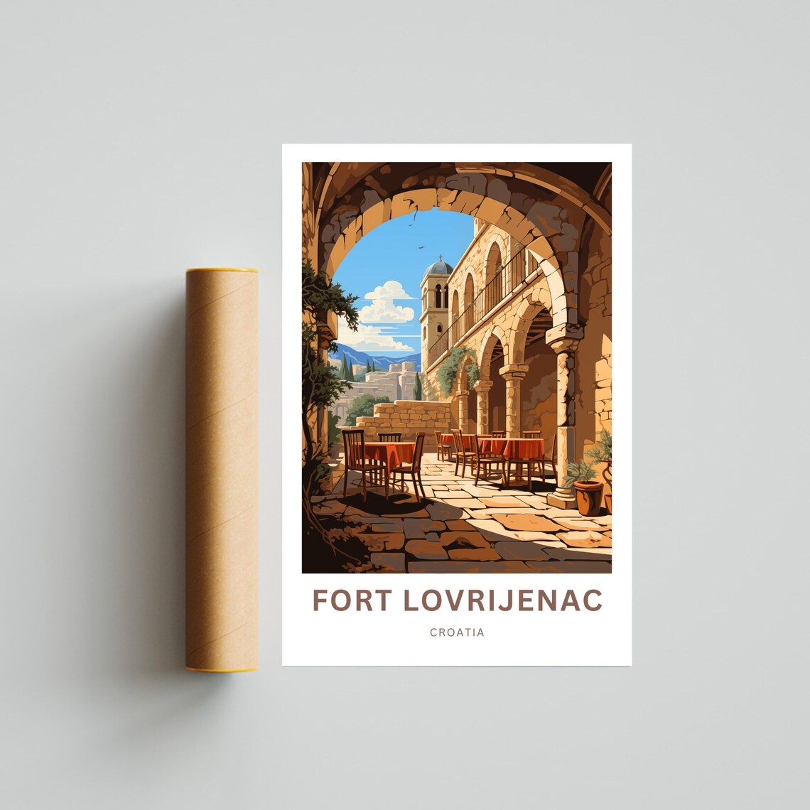 Fort Lovrijenac Croatia Stone Arch Courtyard Vintage Travel Poster - Image 4