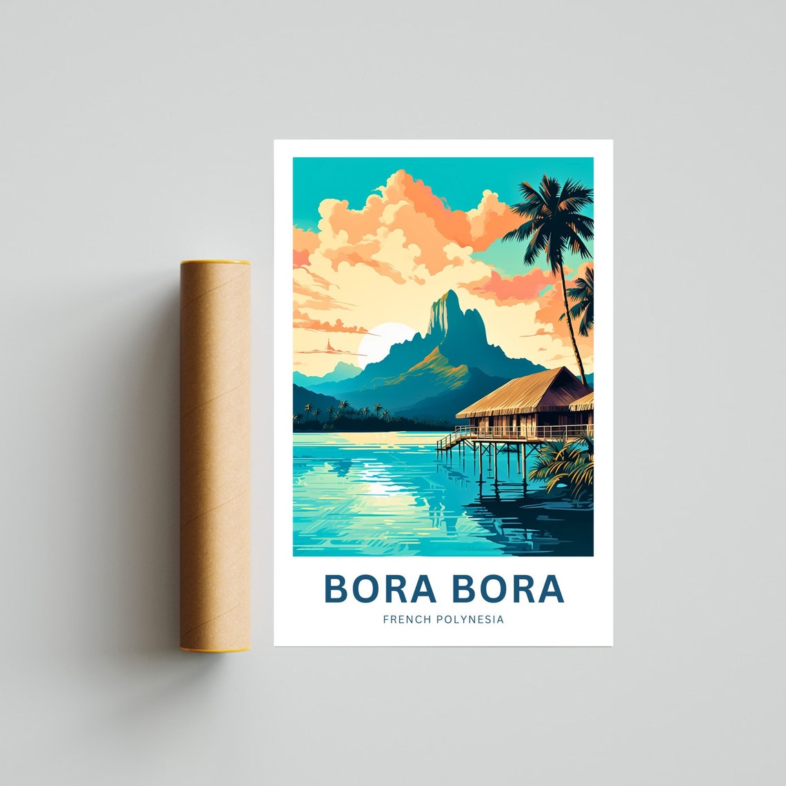 Personalized Bora Bora Custom Text Island Sunset Lagoon View Poster - Image 4