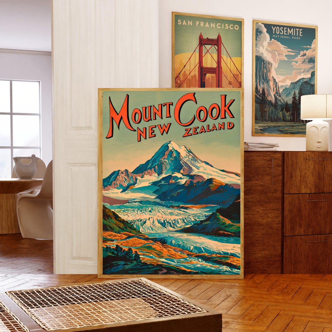 Mount Cook New Zealand Vintage Glacier Mountain Travel Poster - Image 3