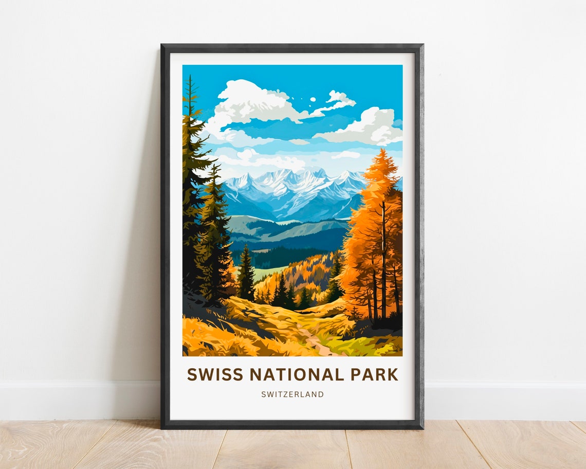 Swiss National Park Autumn Larch Forest Mountain Scene Poster