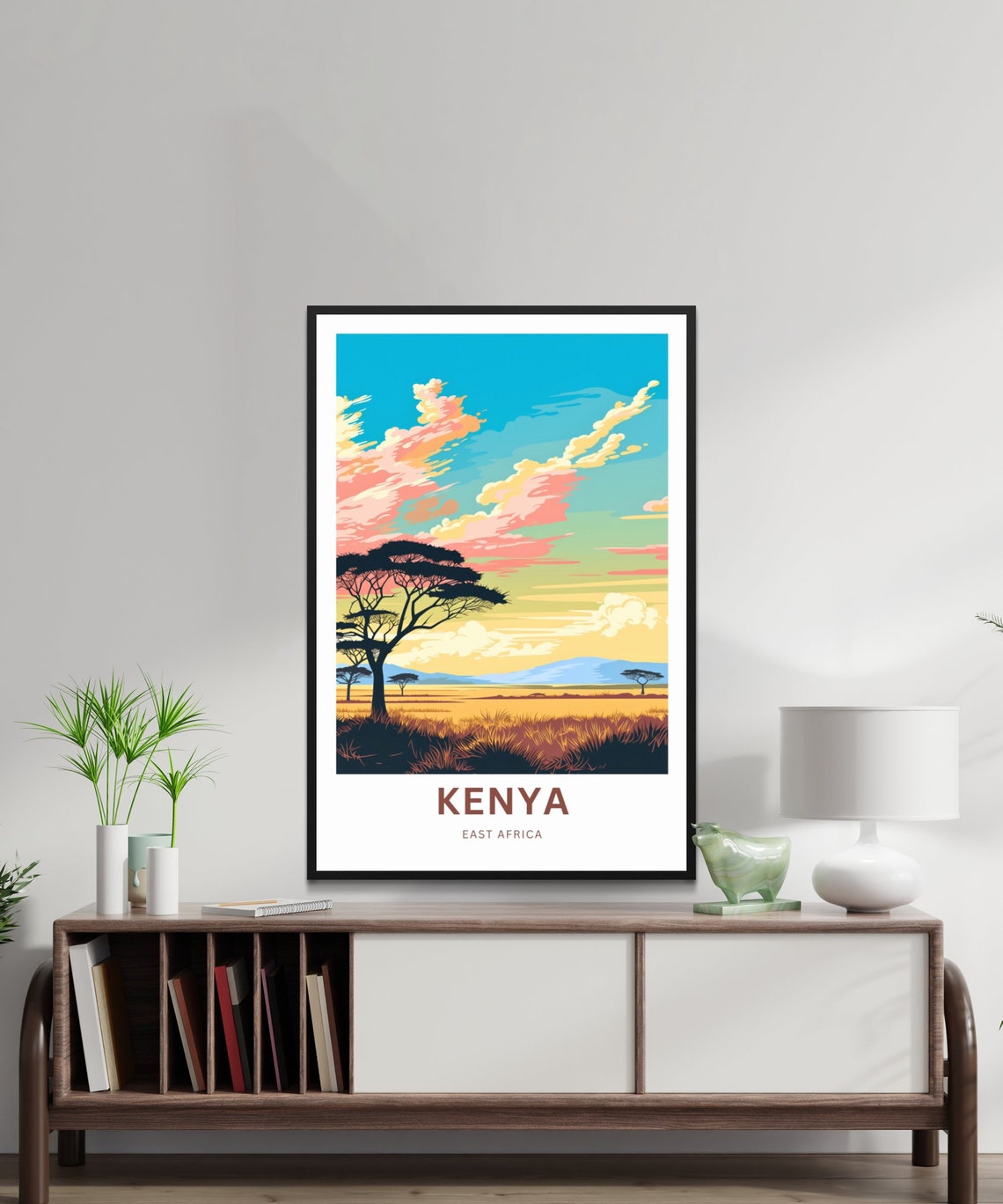 Kenya East Africa Acacia Silhouette Sunset Custom Text Poster - Image 2
