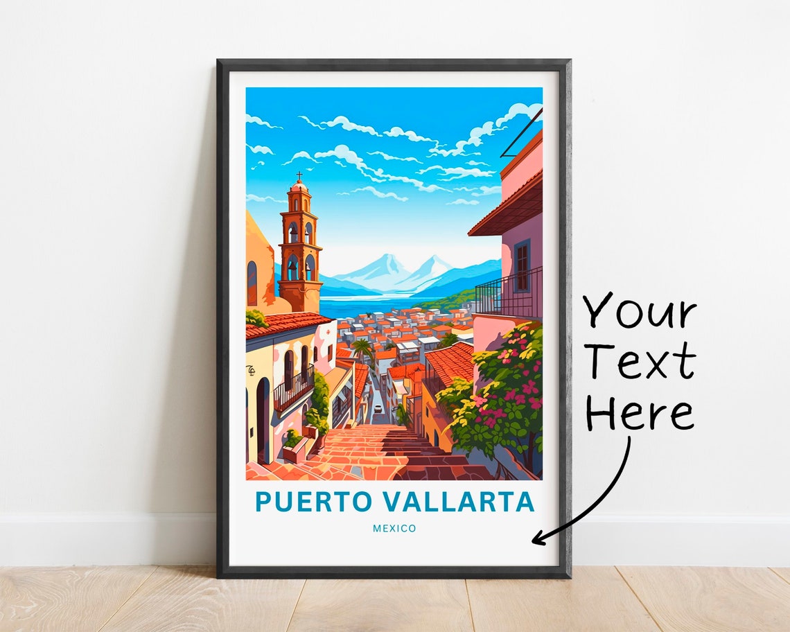 Personalized Puerto Vallarta Travel Print Puerto Vallarta Poster Mexico Wall Art Framed Present Gift Mexico Decor Present
