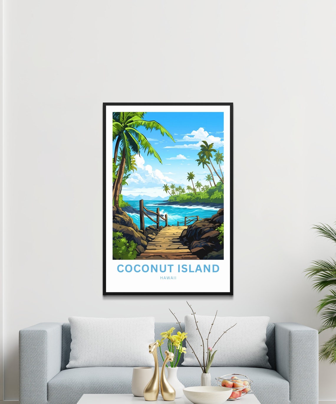 Coconut Island Hawaii Beach Boardwalk Palm Waves Travel Poster - Image 4