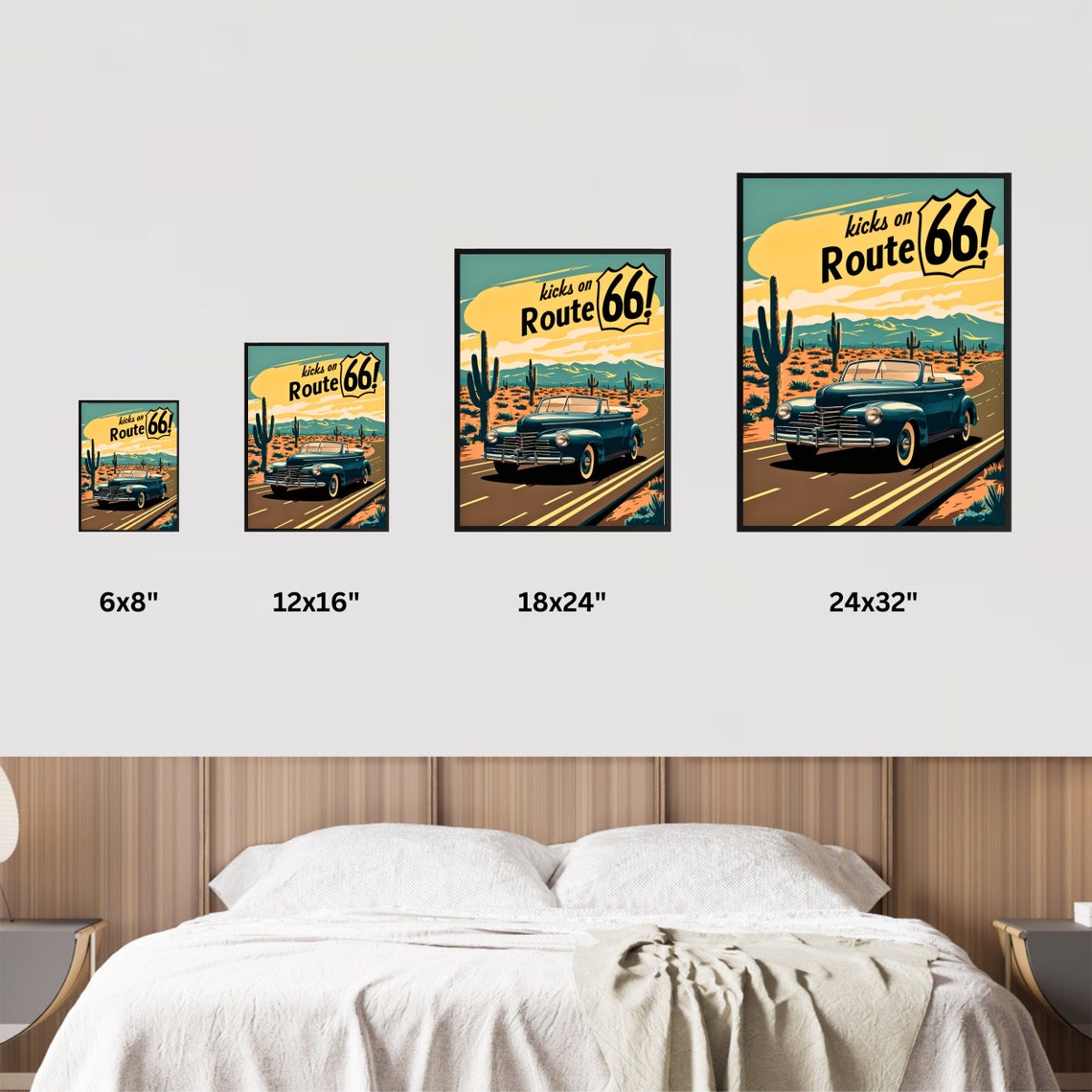 Kicks on Route 66 Desert Highway Classic Car Vintage Travel Poster - Image 2