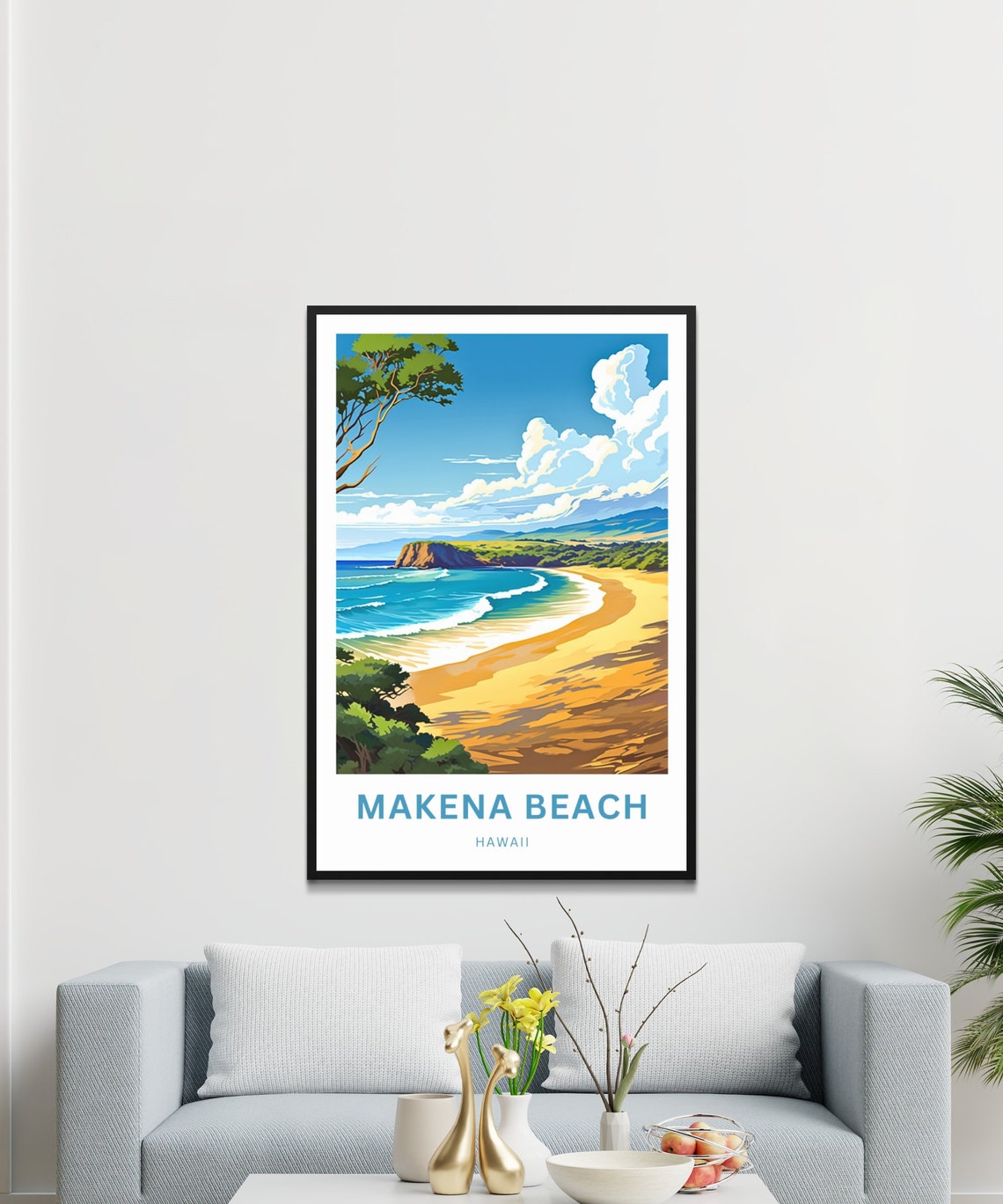 Personalized Makena Beach Hawaii Poster with Golden Sand Coast Art - Image 3