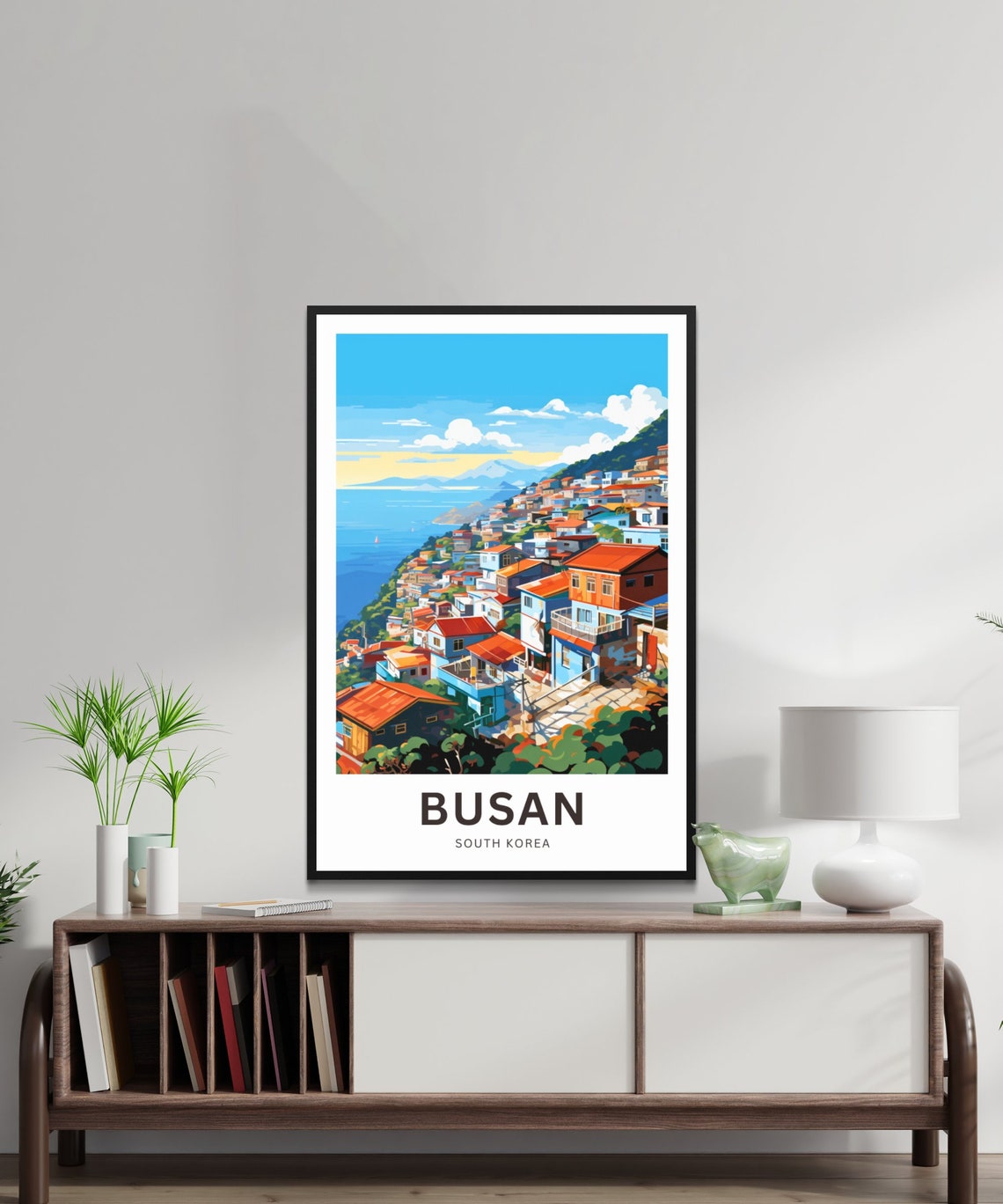 Busan South Korea Coastal Village Cliffs Seascape Travel Poster - Image 2