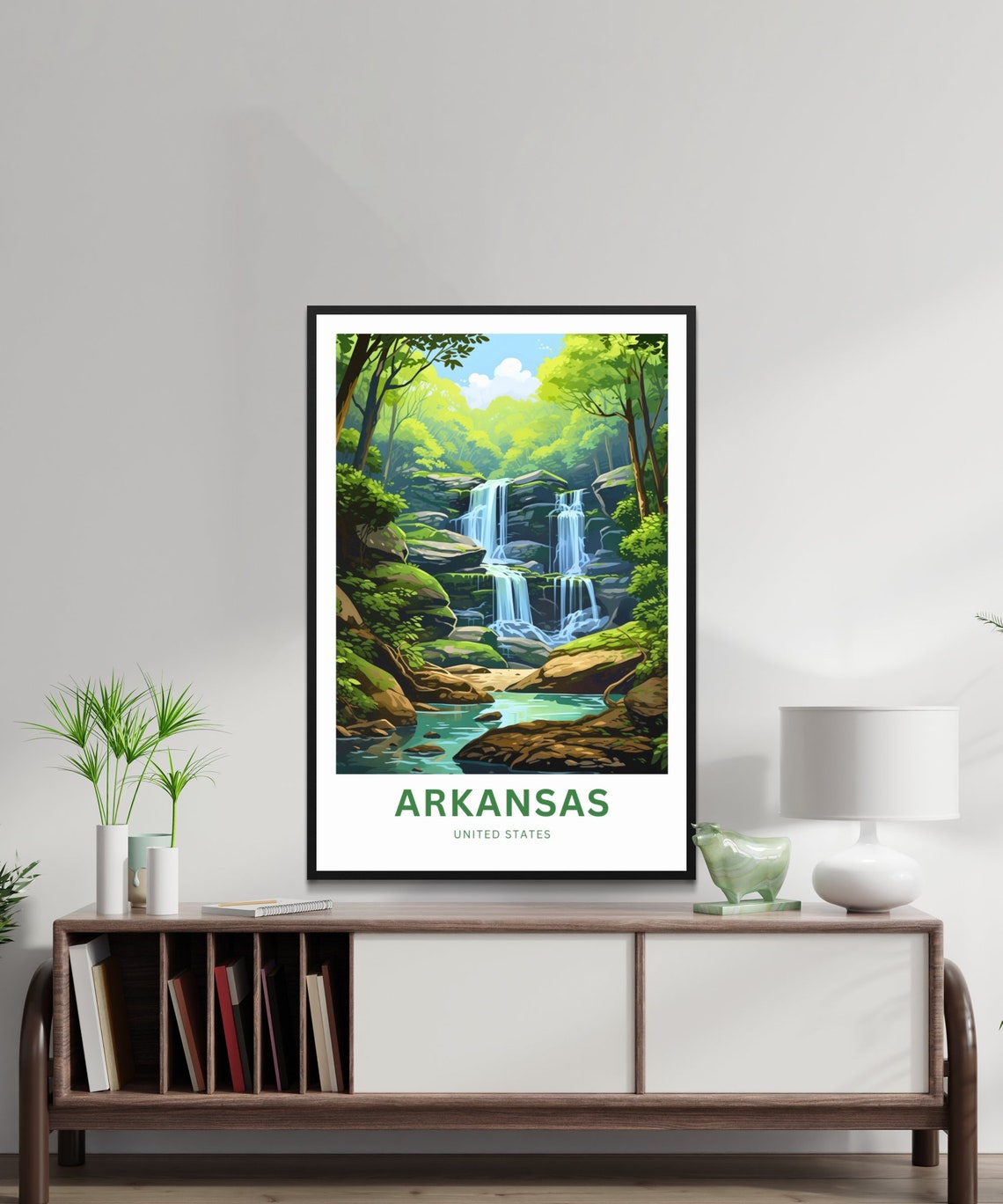Arkansas Custom Twin Falls Lush Forest Stream Nature Travel Poster - Image 2