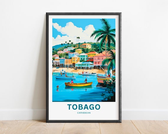 Tobago Travel Print Tobago Island Poster Caribbean Wall Art Framed Present Gift Trinidad And Tobago Present Personalized Text