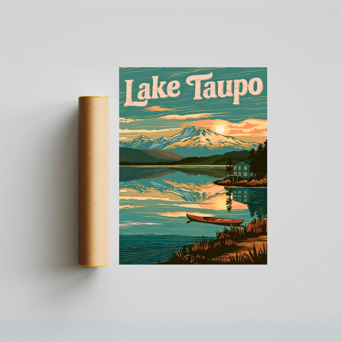 Lake Taupo Vintage Travel Poster, New Zealand Travel Poster - Image 4