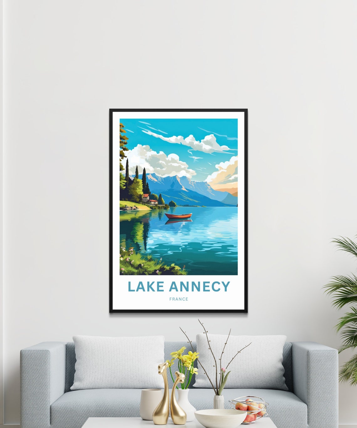 Lake Annecy France Red Rowboat on a Turquoise Alpine Lake Poster - Image 3