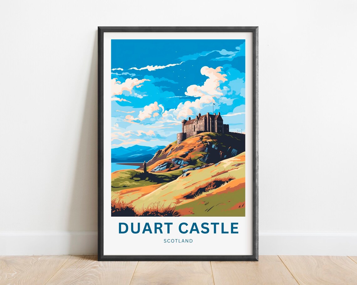 Duart Castle Scotland Rocky Headland Sunset View Travel Poster