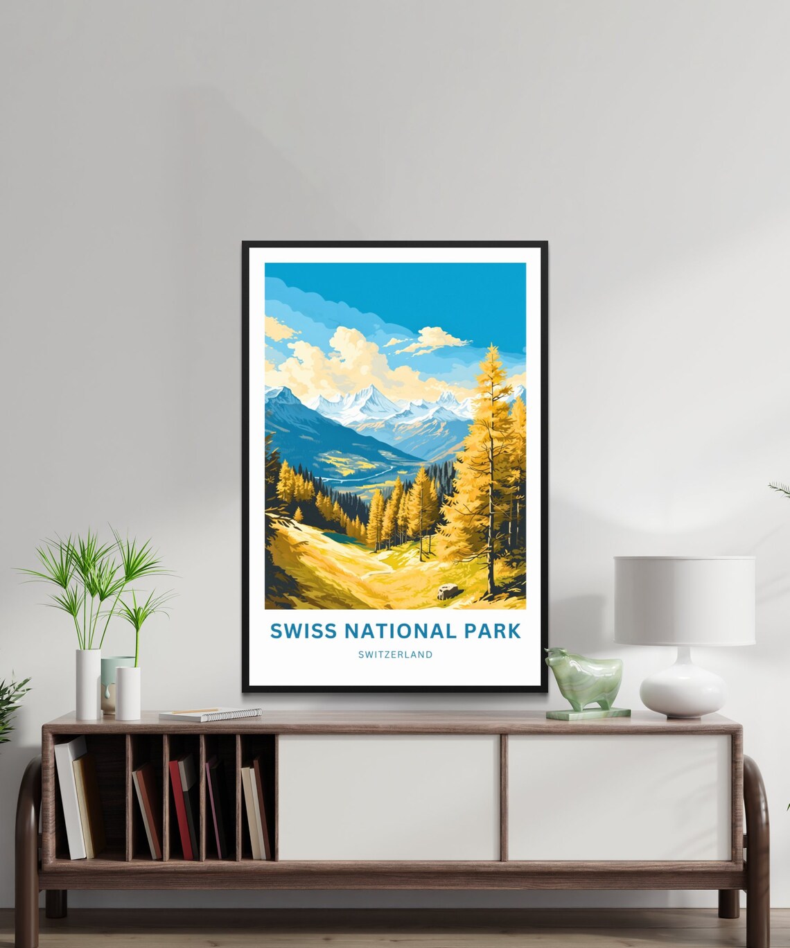 Swiss National Park Golden Larch Valley Snowcapped Peaks Poster - Image 2