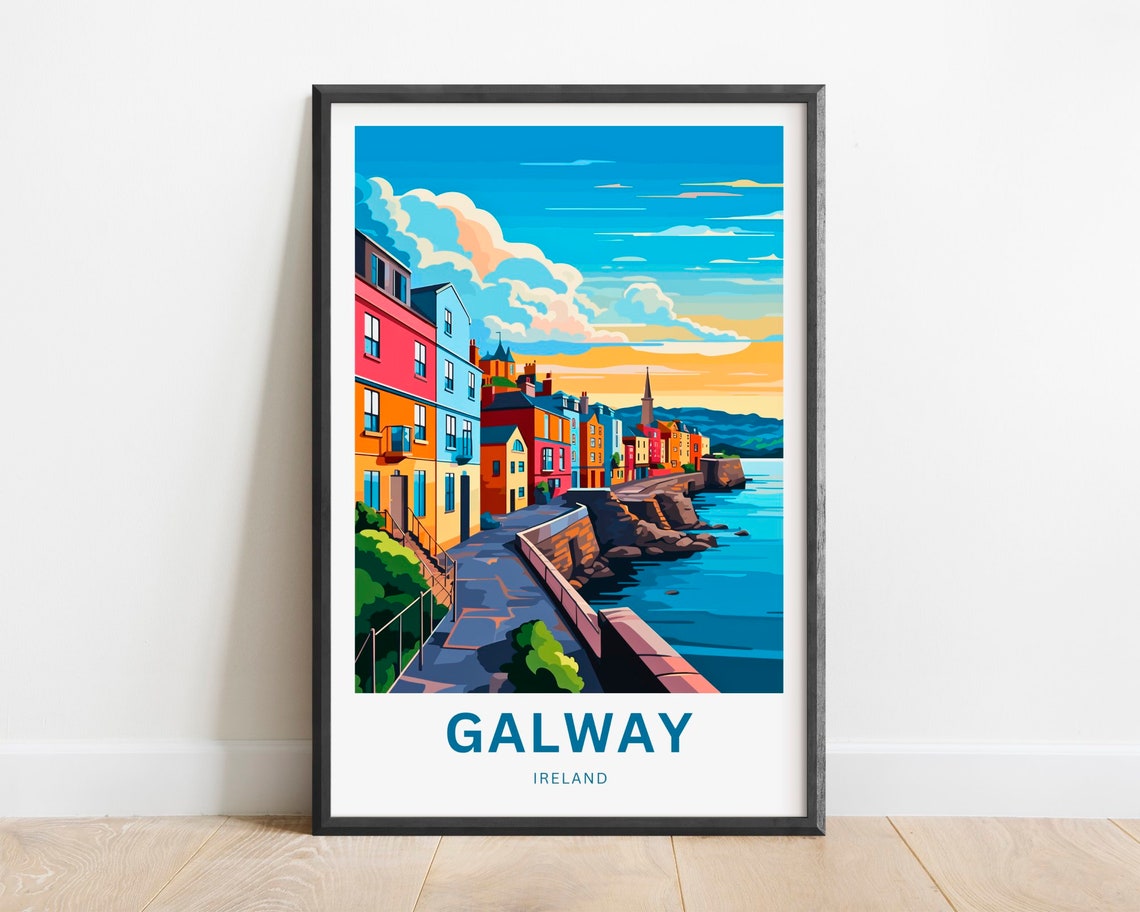 Galway Ireland Colorful Seafront Houses Glowing at Sunset Poster