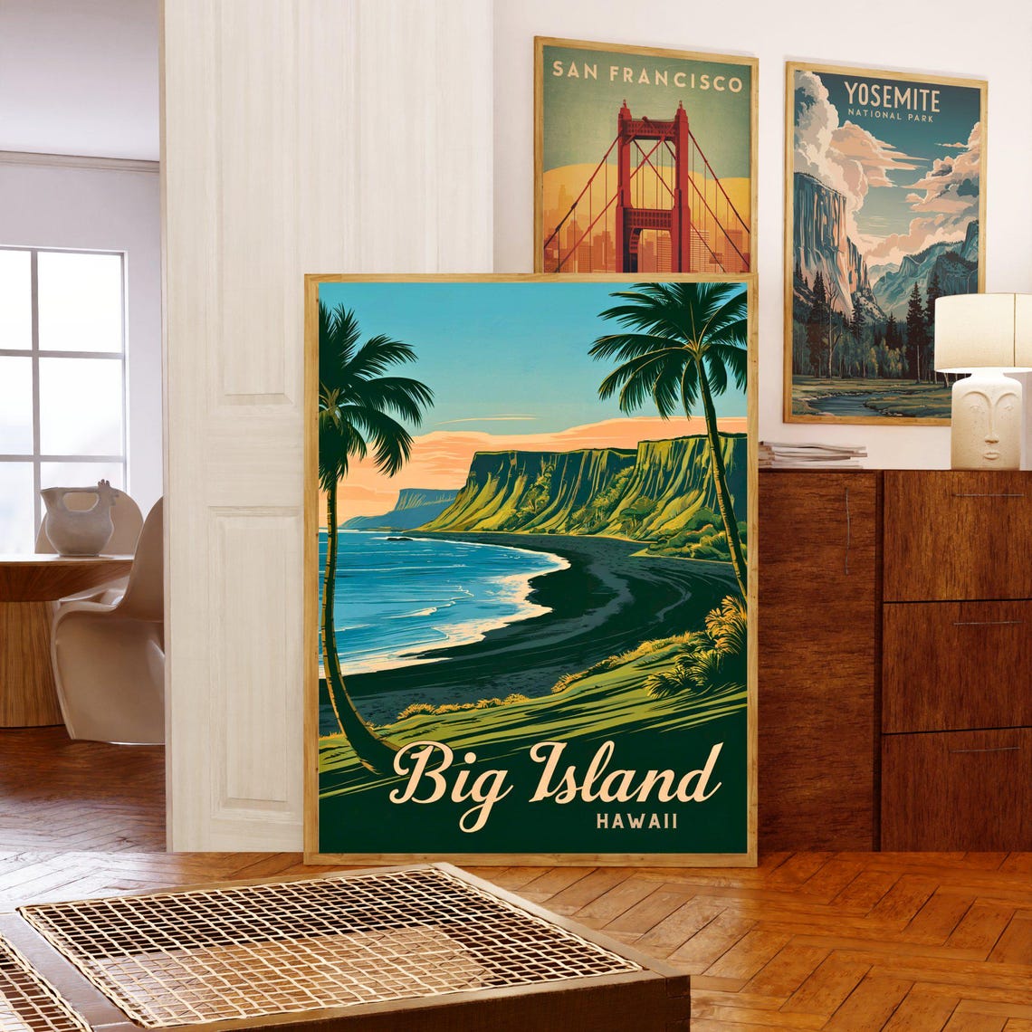 Big Island Hawaii Black Sand Beach Sunset Vintage Travel Poster - Image 5