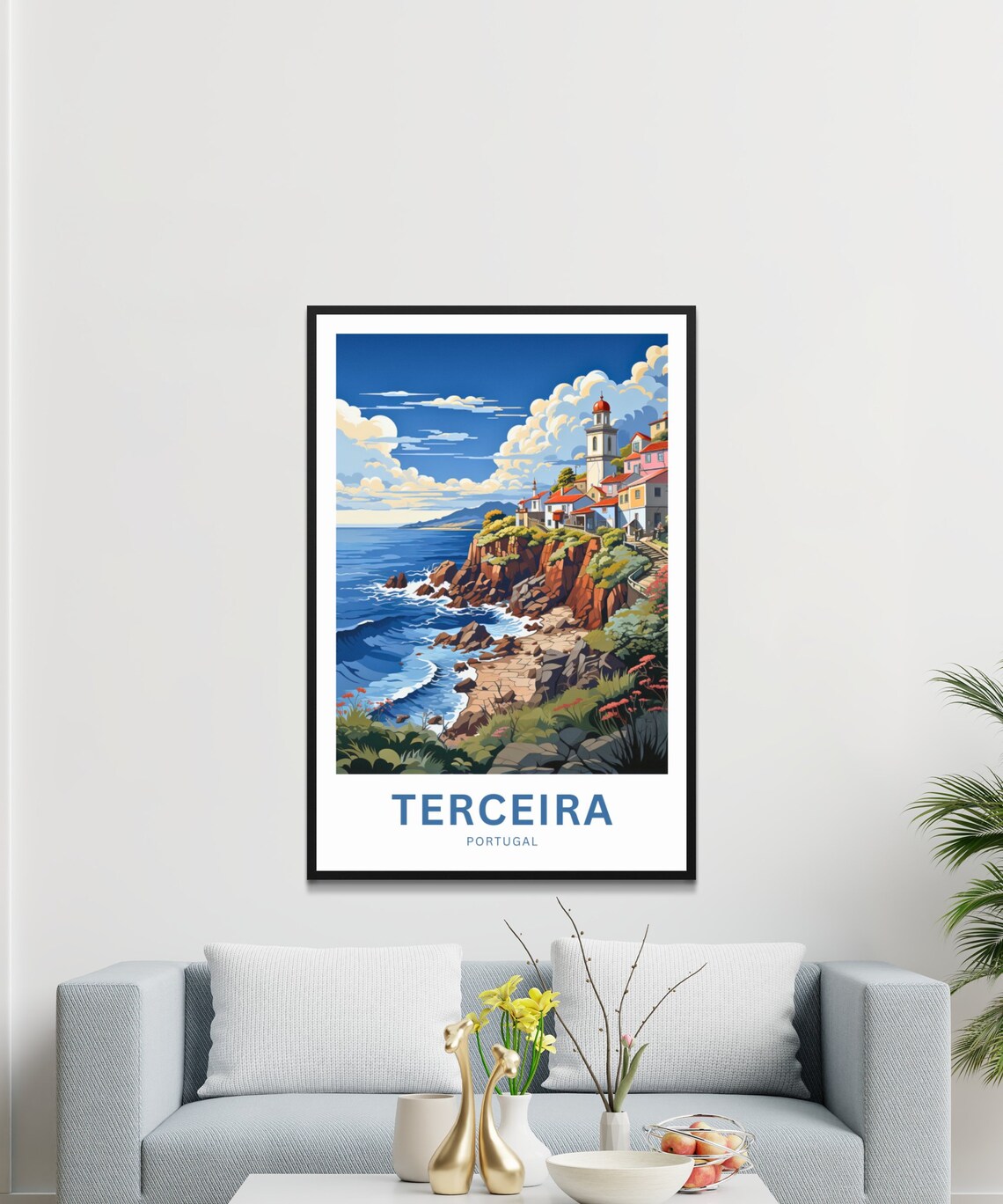 Terceira Island Portugal Coastal Cliffs Village Travel Poster - Image 2