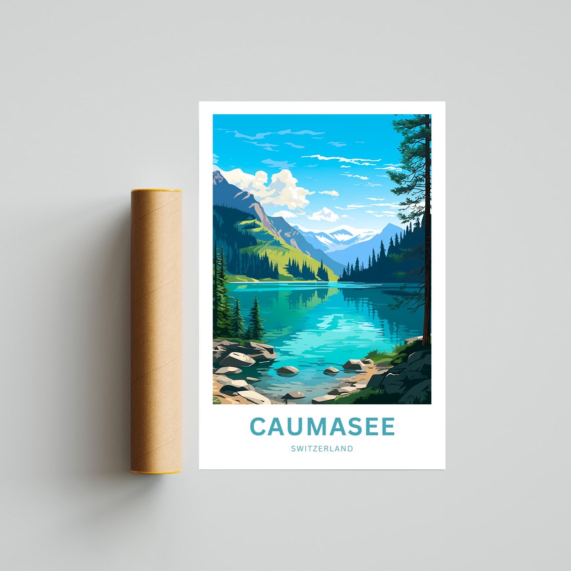 Caumasee Switzerland Turquoise Alpine Lake Pine Forest Travel Poster - Image 4