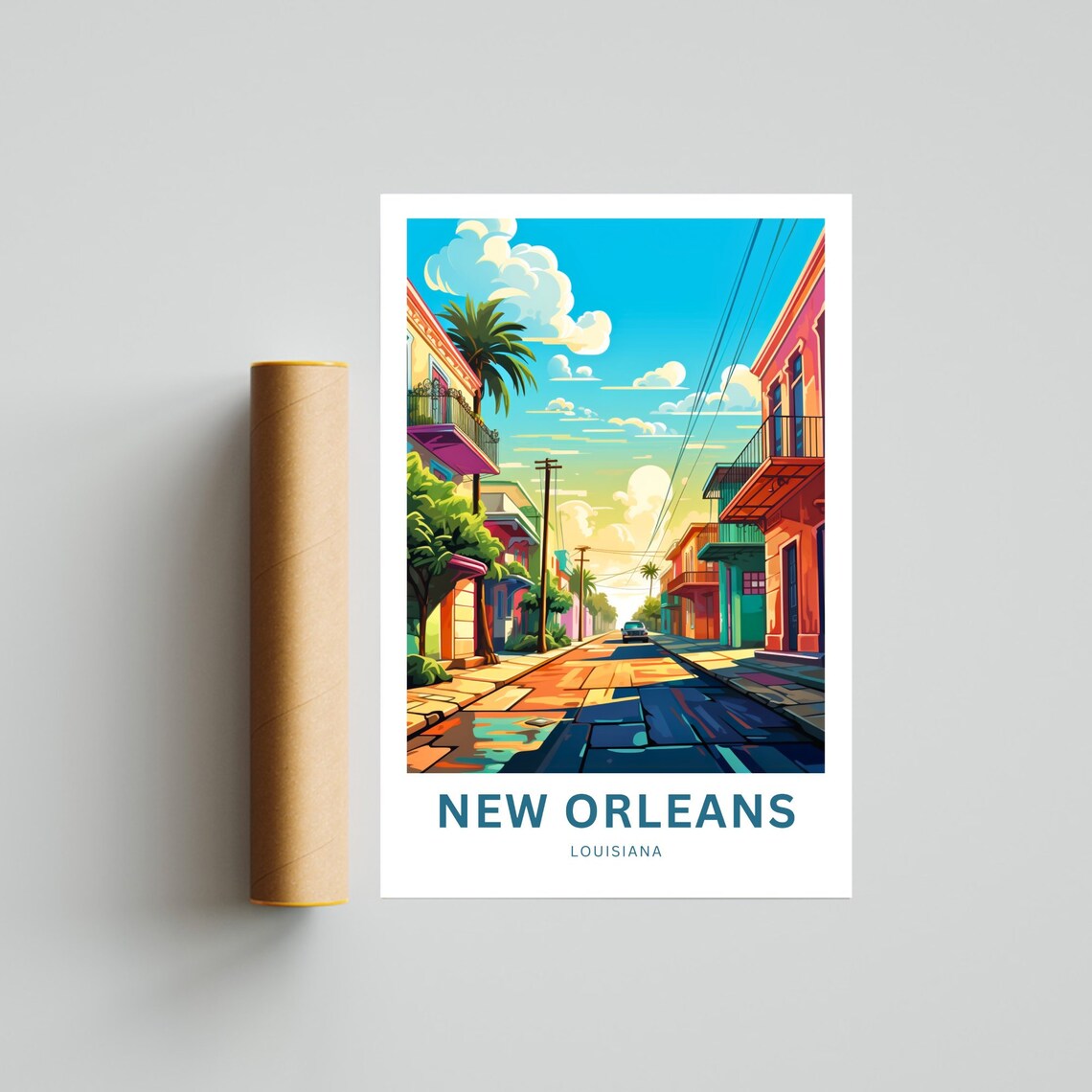 New Orleans Louisiana Colorful Balcony Street Morning Poster - Image 4