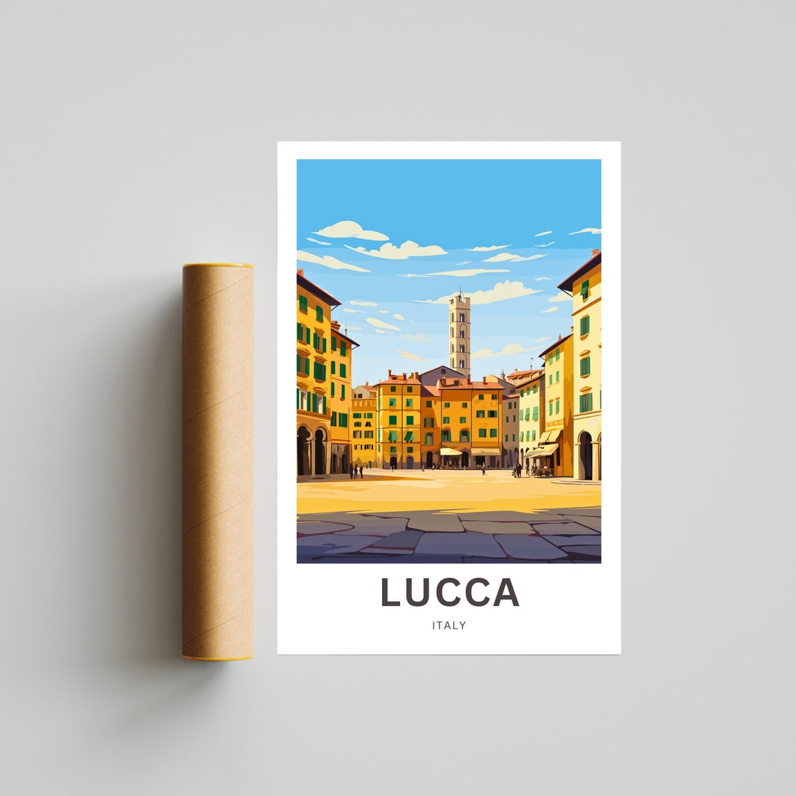 Lucca Italy Historic Piazza Tower Sunlit Town Square Travel Poster - Image 4