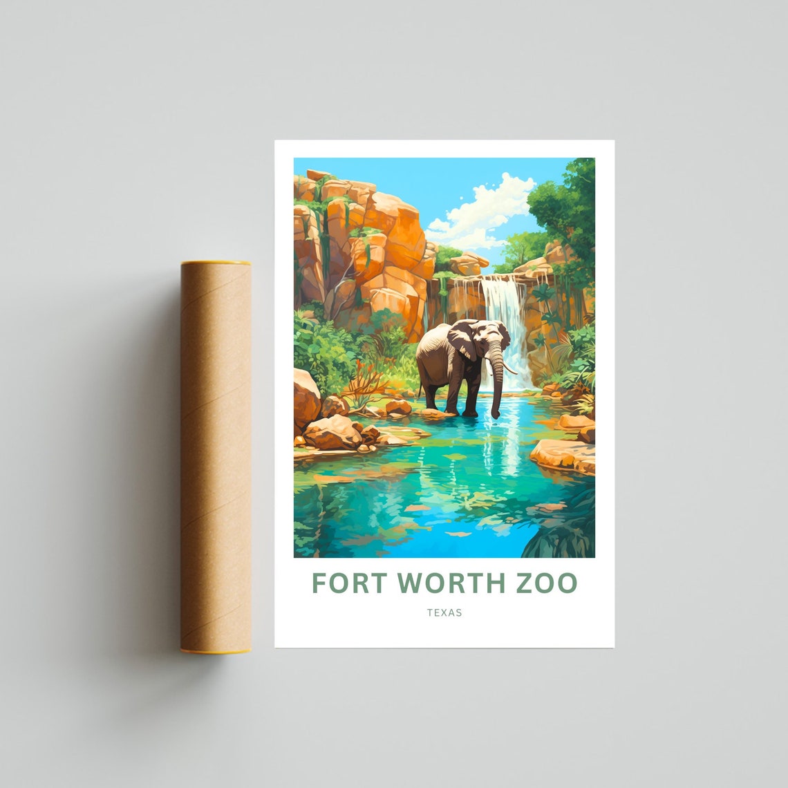 Fort Worth Zoo Elephant Waterfall Personalized Texas Animal Poster - Image 4