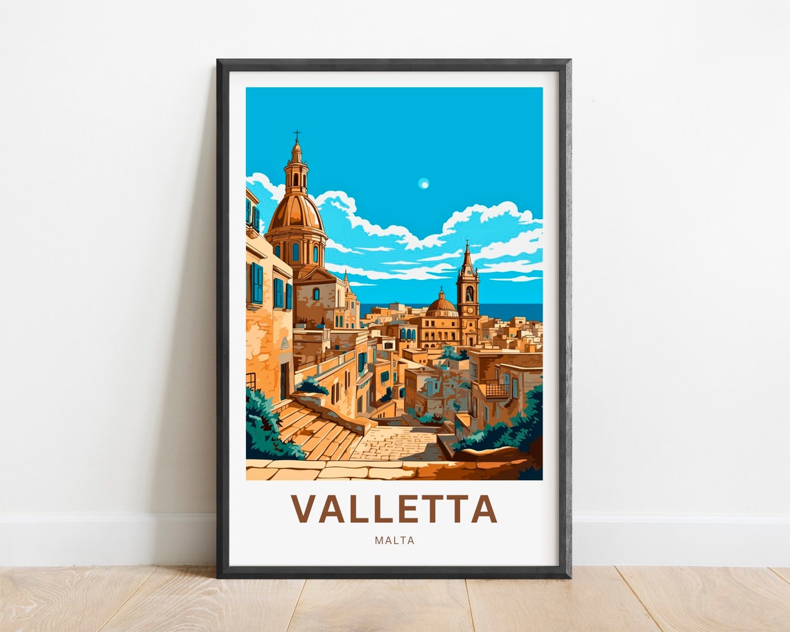 Valletta Malta Old Town Domes and Spires Street Scene Poster