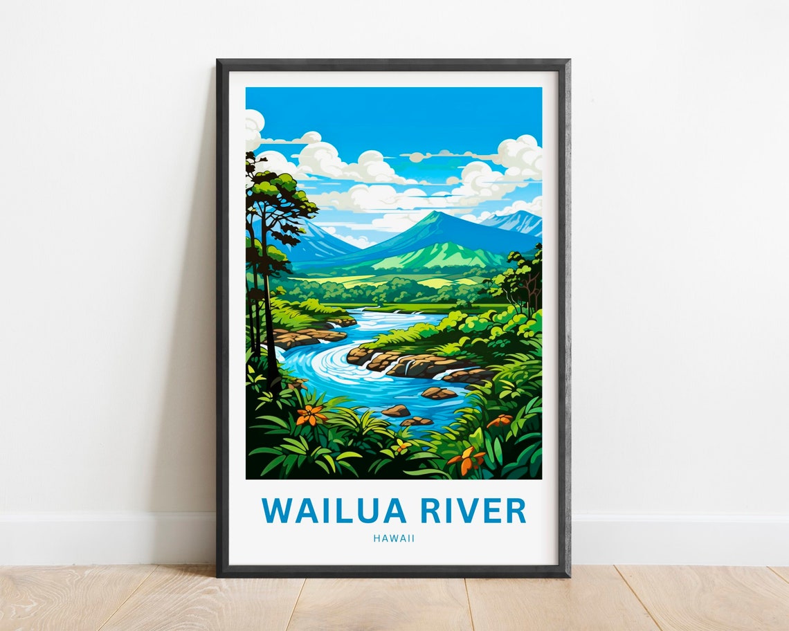 Wailua River Hawaii Cascading Waterfalls Tropical Blooms Poster
