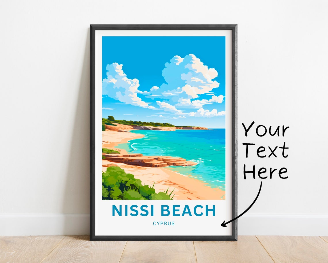 Nissi Beach Cyprus Sunny Sandy Cove Rocky Shore Travel Art Poster - Image 4