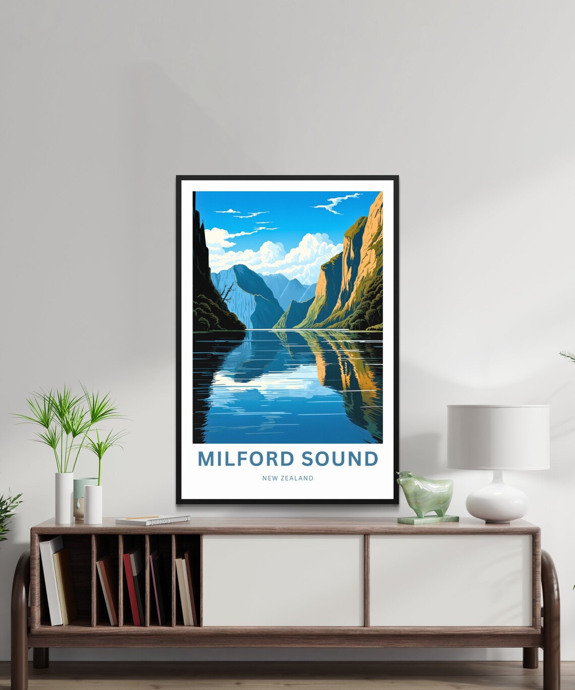 Milford Sound New Zealand Tall Ship Golden Peaks Sunset Travel Poster - Image 2