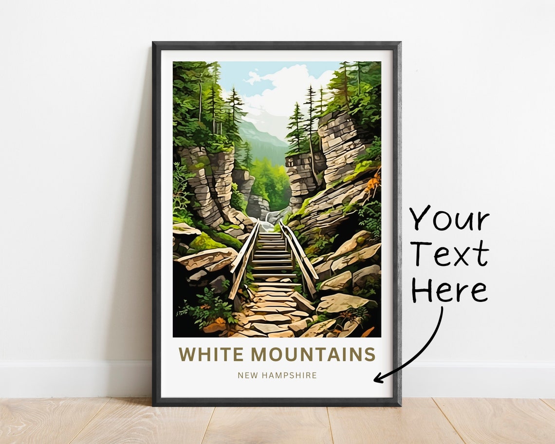 White Mountains New Hampshire Flume Gorge Stairway Travel Poster - Image 2