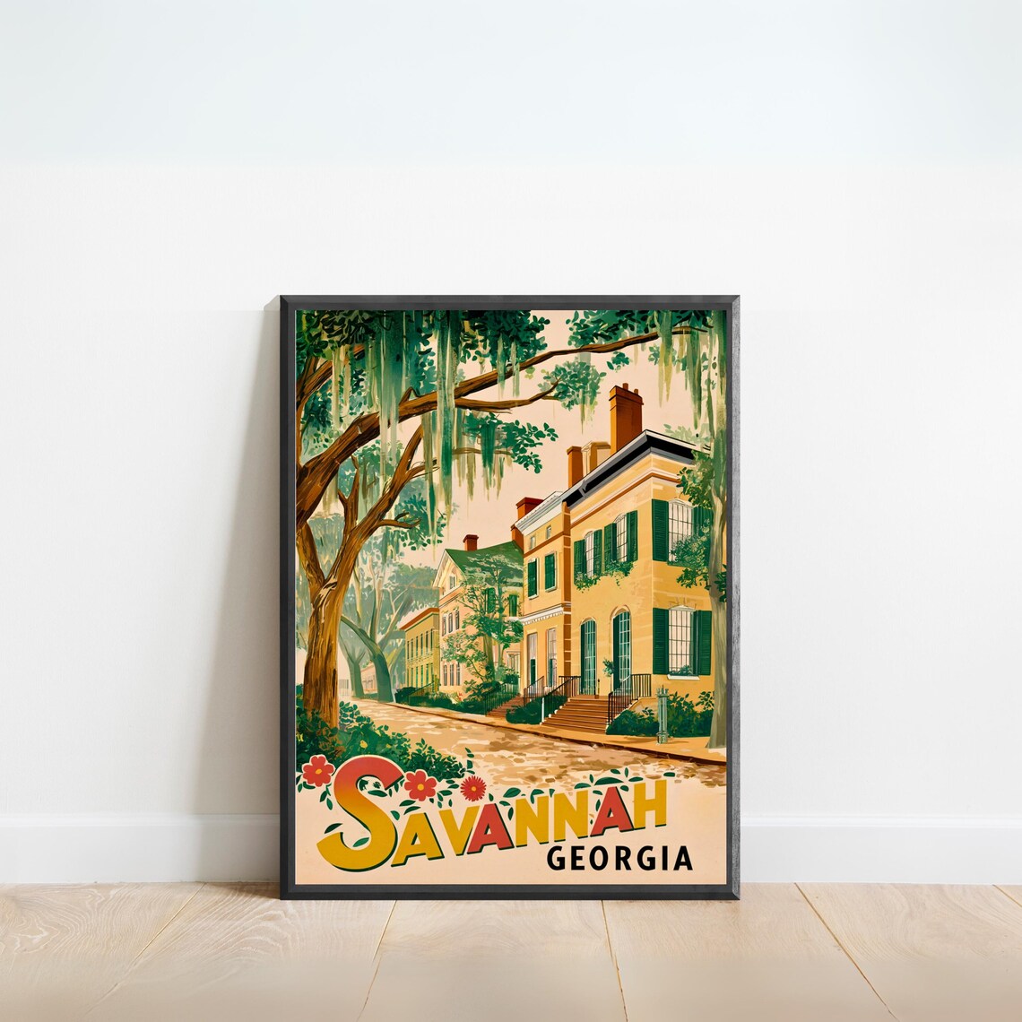 Savannah Georgia Historic Live Oak Street Vintage Travel Poster