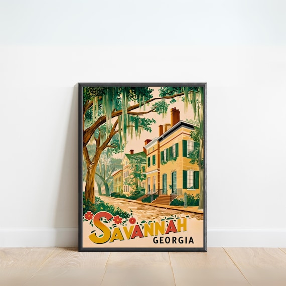 Savannah Georgia Historic Live Oak Street Vintage Travel Poster