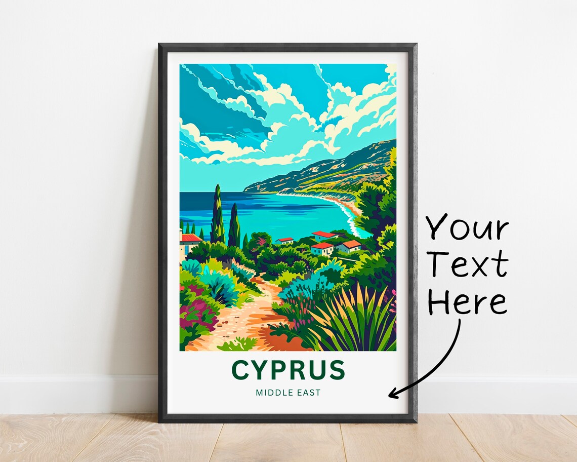 Cyprus Personalized Coastal Garden Path Bay View Travel Poster