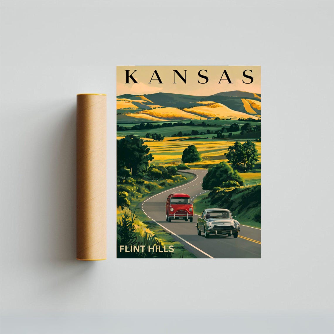 Kansas Flint Hills Road Trip Classic Cars Vintage Travel Poster - Image 4