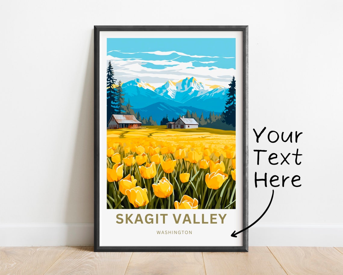 Skagit Valley Washington Tulip Fields Mountain Travel Poster - Image 3