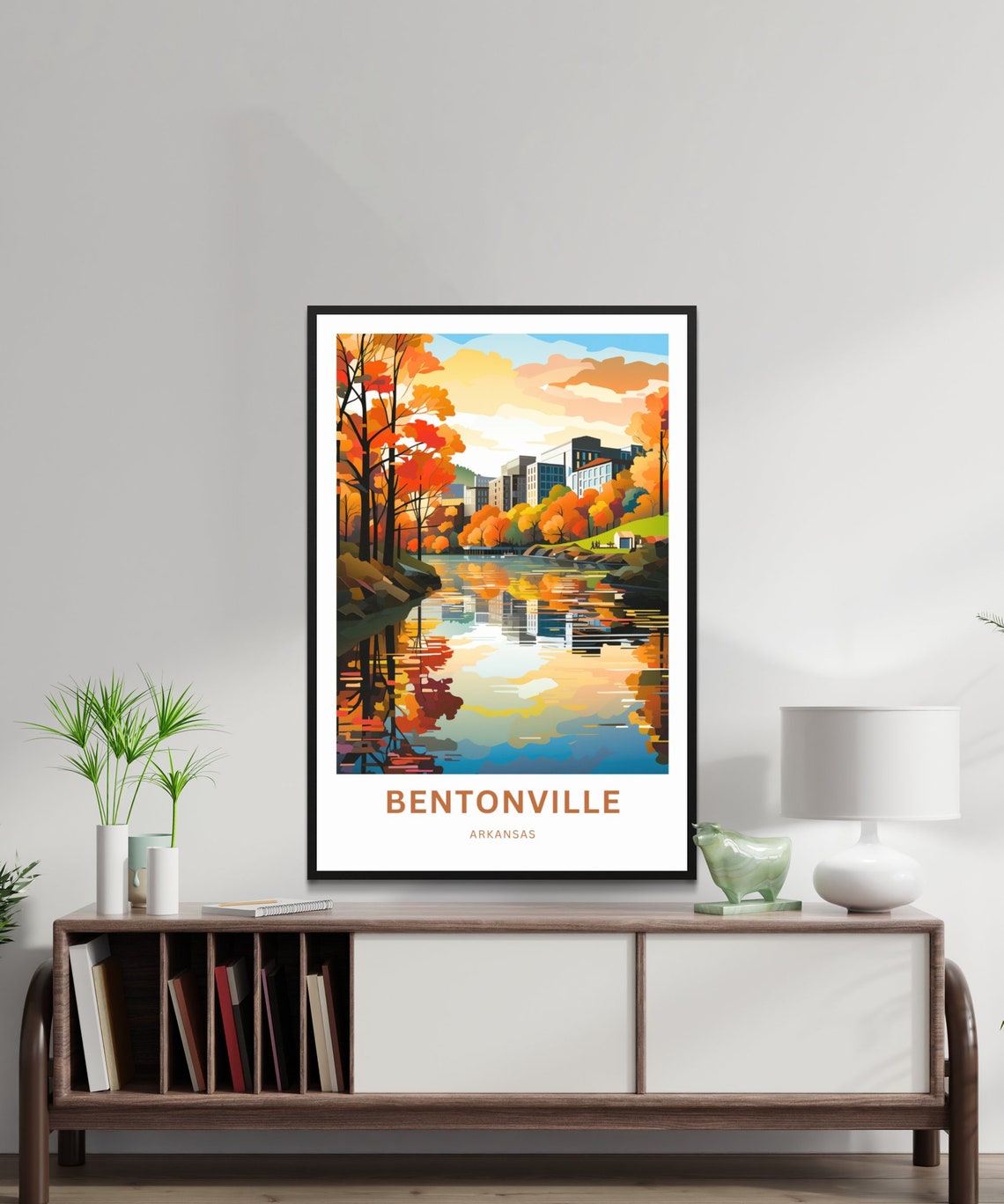 Personalized Bentonville Arkansas Autumn Lake Reflection Travel Poster - Image 2