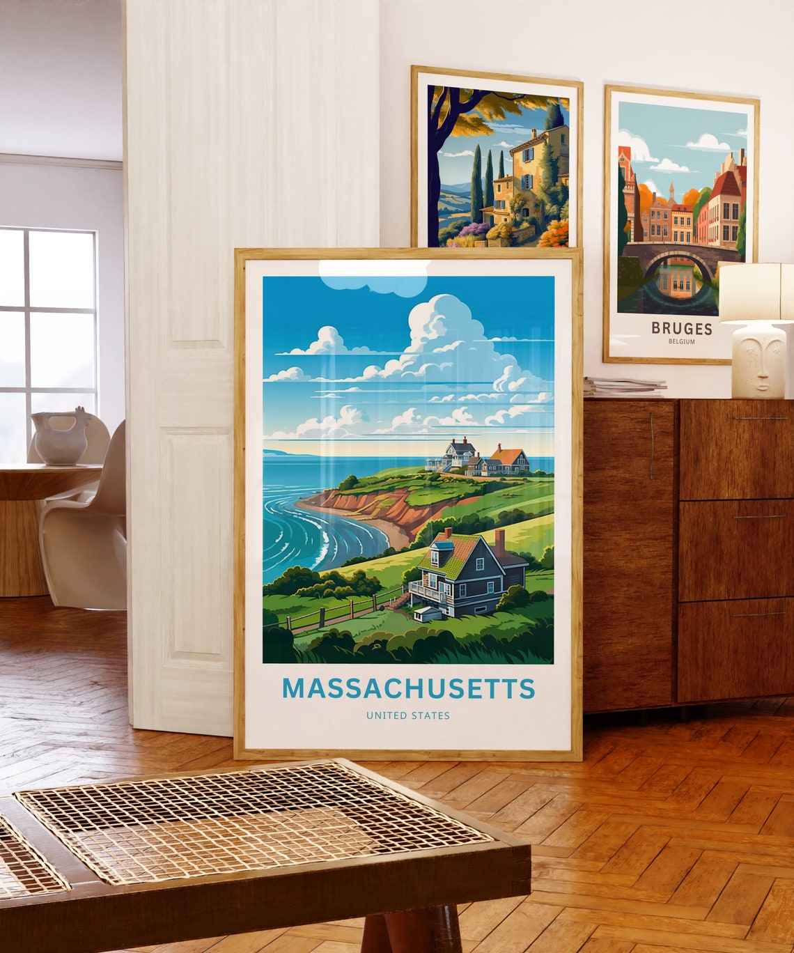Massachusetts Coast Cliffs Cottage Personalized Travel Poster - Image 5