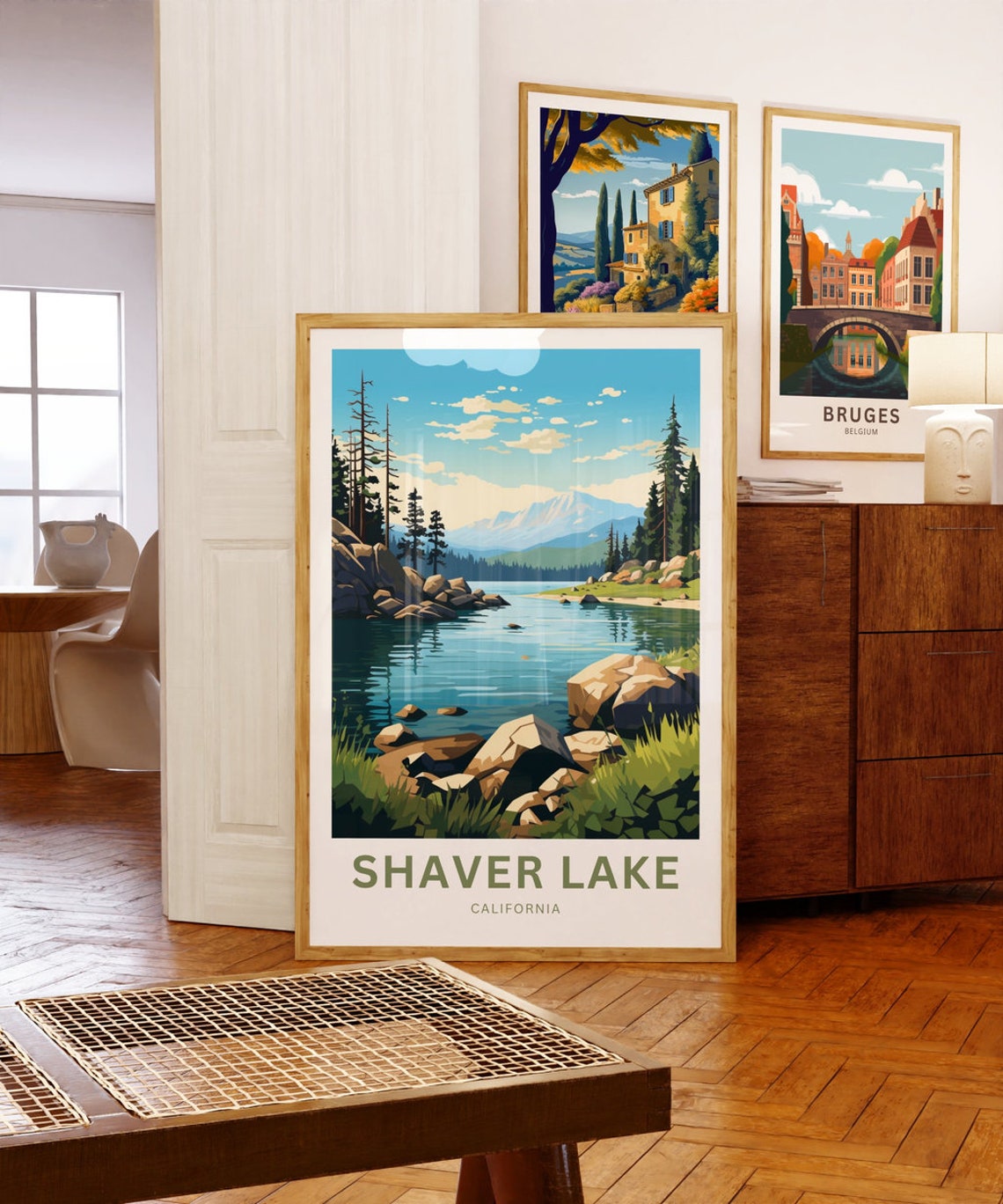 Shaver Lake California Grassy Lakeshore Custom Text Travel Poster - Image 5