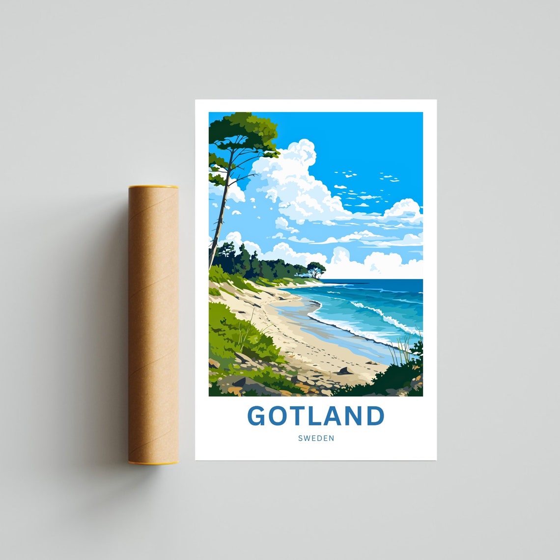 Gotland Sweden Sandy Beach Pine Forest Coastal Travel Poster - Image 4