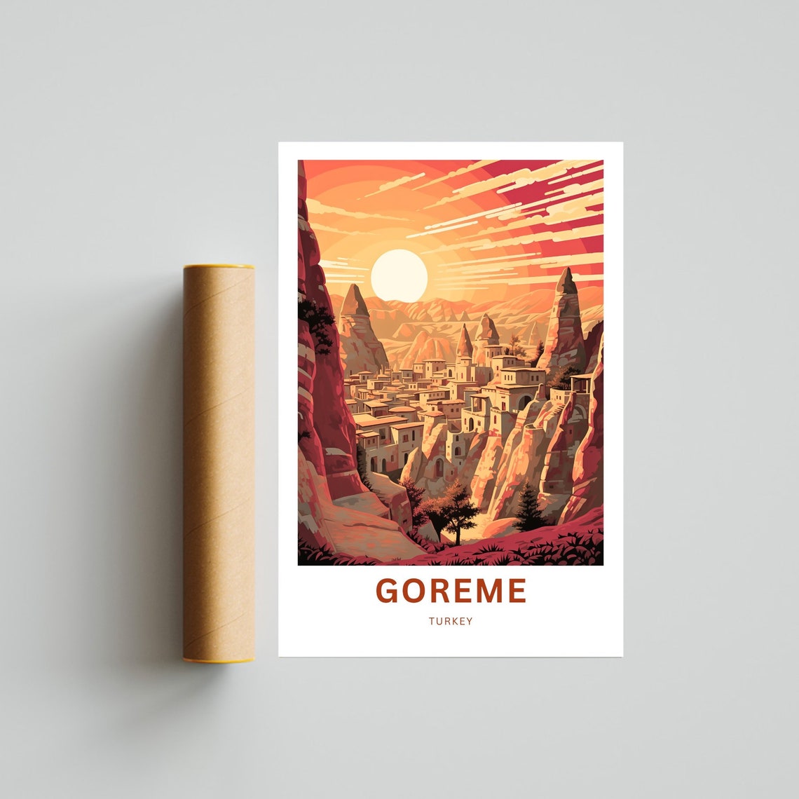Goreme Turkey Travel Poster Cappadocia Sunset Over Rocky Canyon Town - Image 4