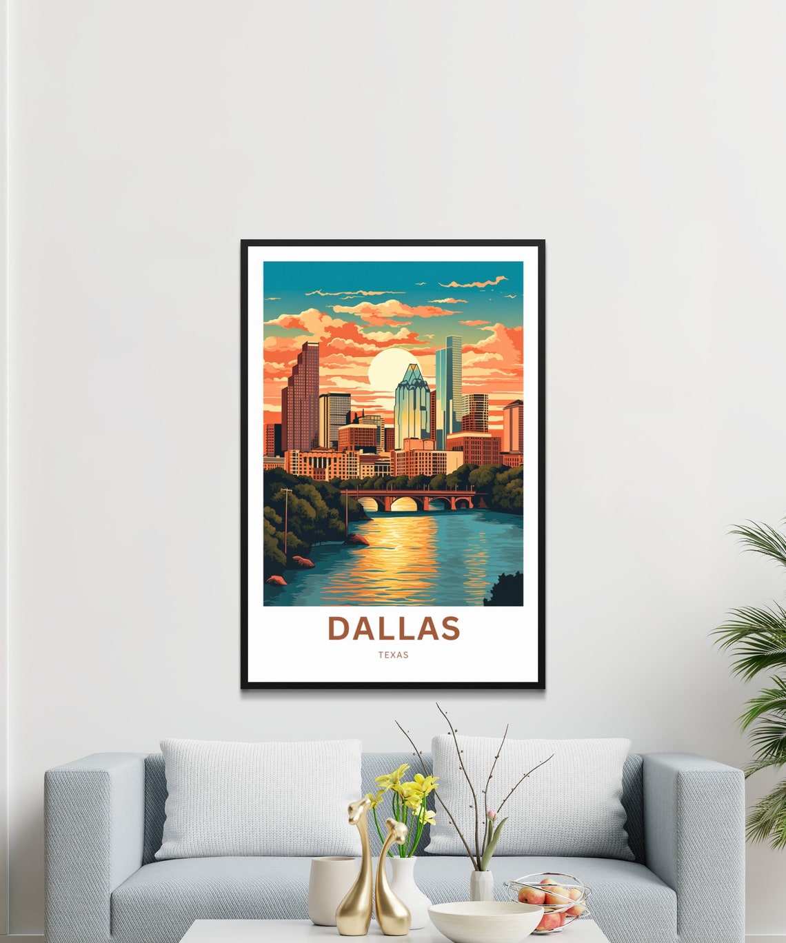 Personalized Dallas Texas Skyline Sunset Bridge Travel Poster - Image 3