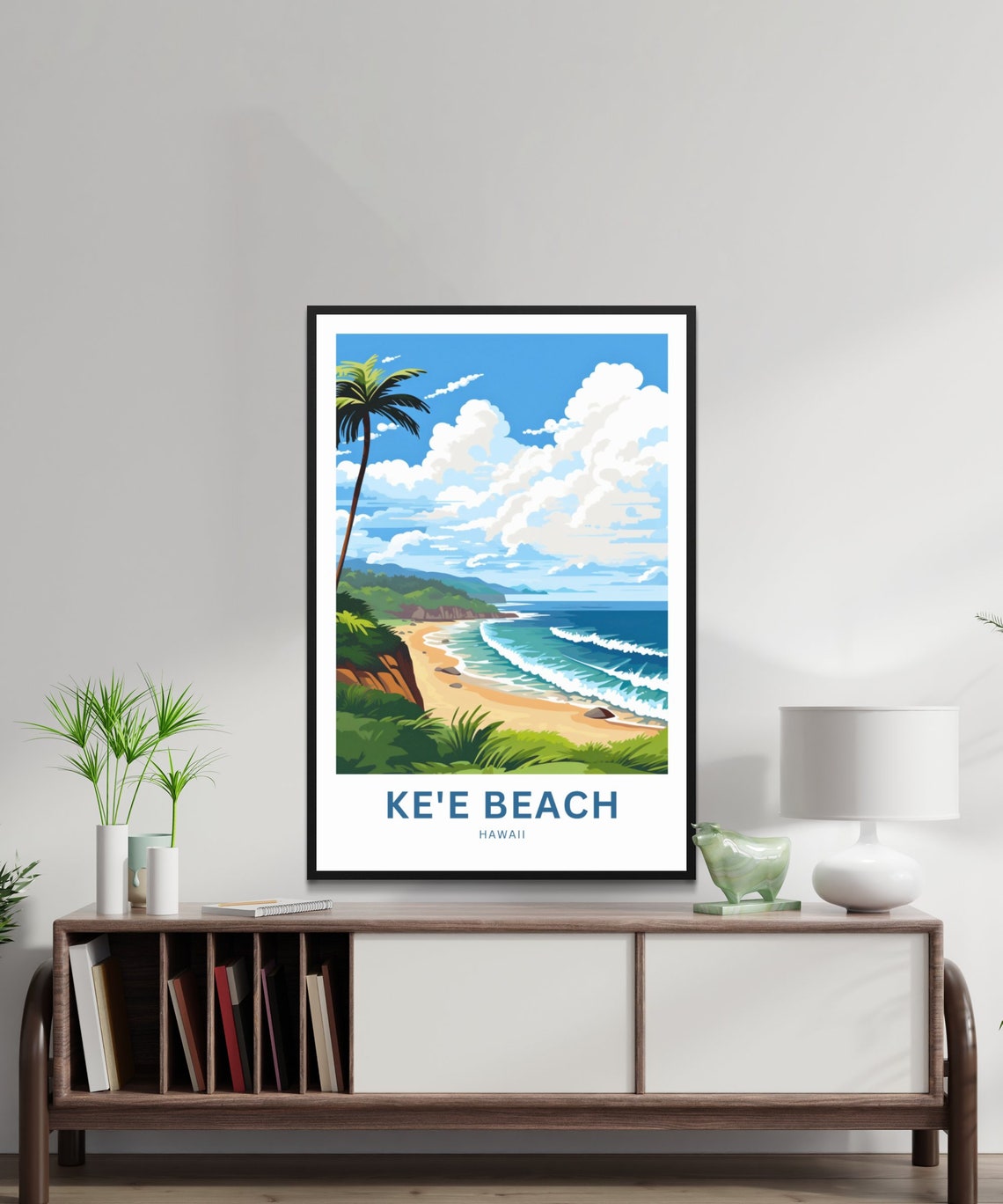Ke'e Beach Hawaii Golden Sand Surf Palm Tree Tropical Travel Poster - Image 2