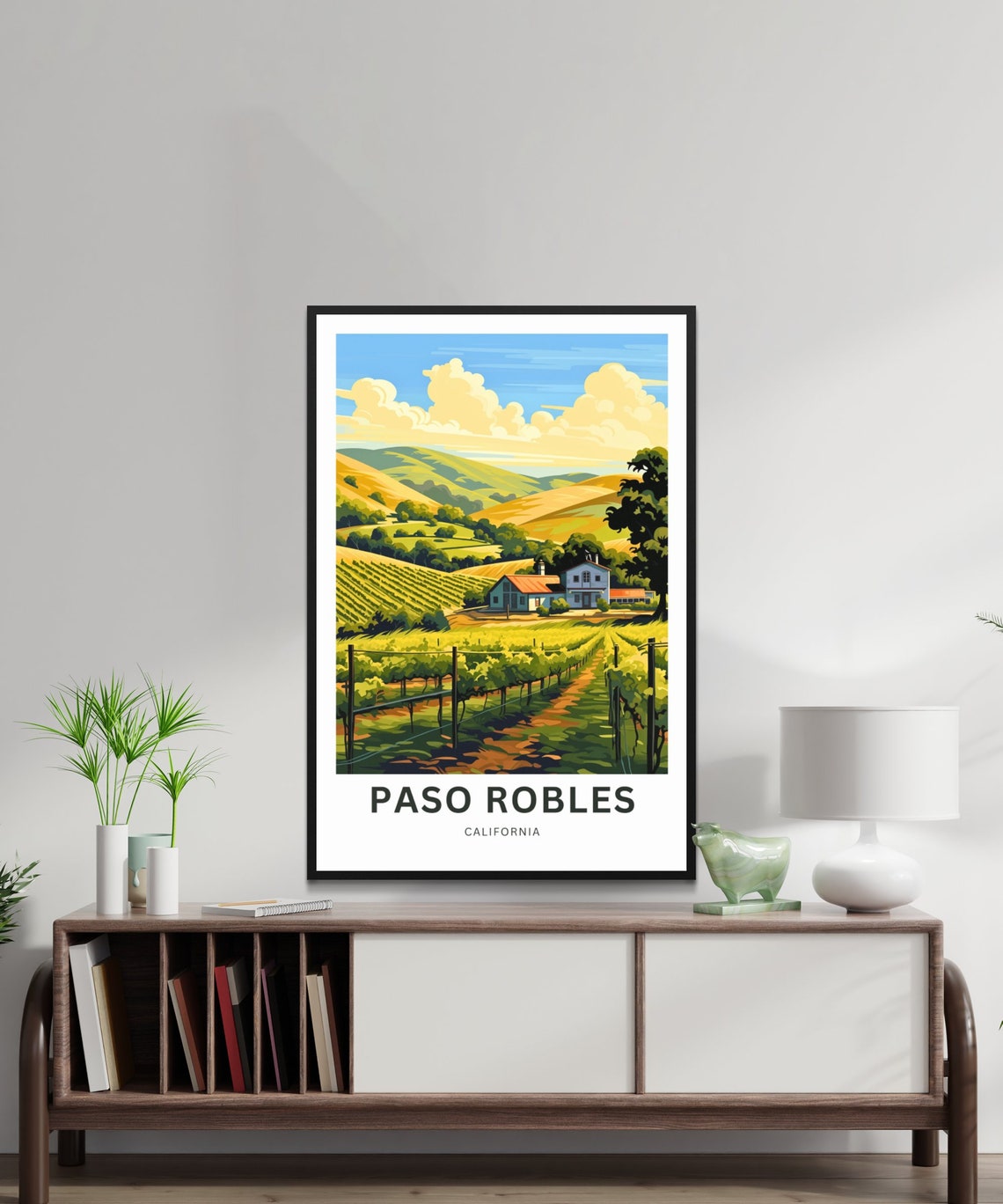 Paso Robles California Farmhouse Vine Rows Sunset Hills Travel Poster - Image 2