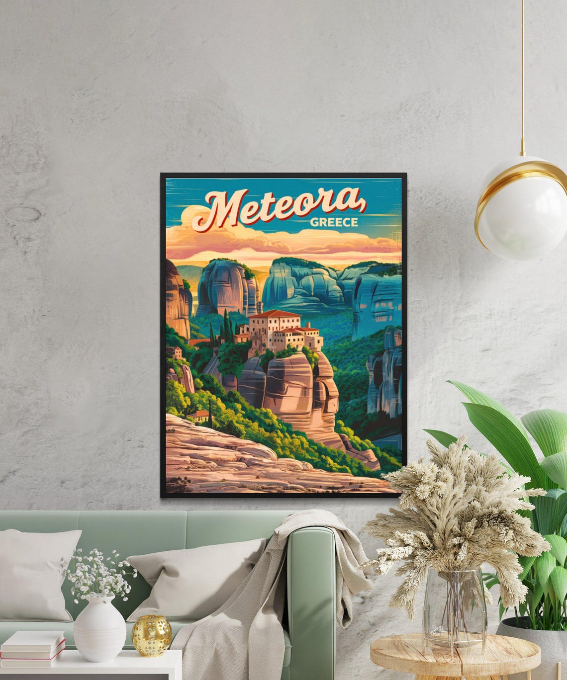 Meteora Greece Scenic Stone Monastery Cliffs Sunset Travel Poster - Image 3