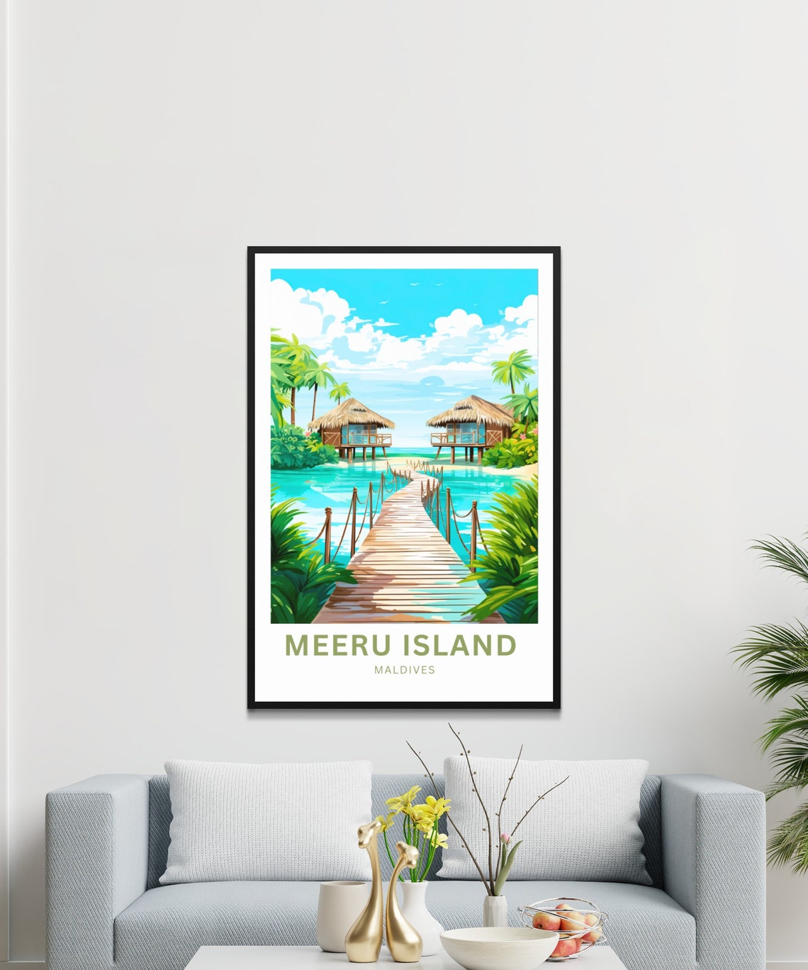 Meeru Island Maldives Jetty Bungalows Custom Text Travel Poster - Image 3