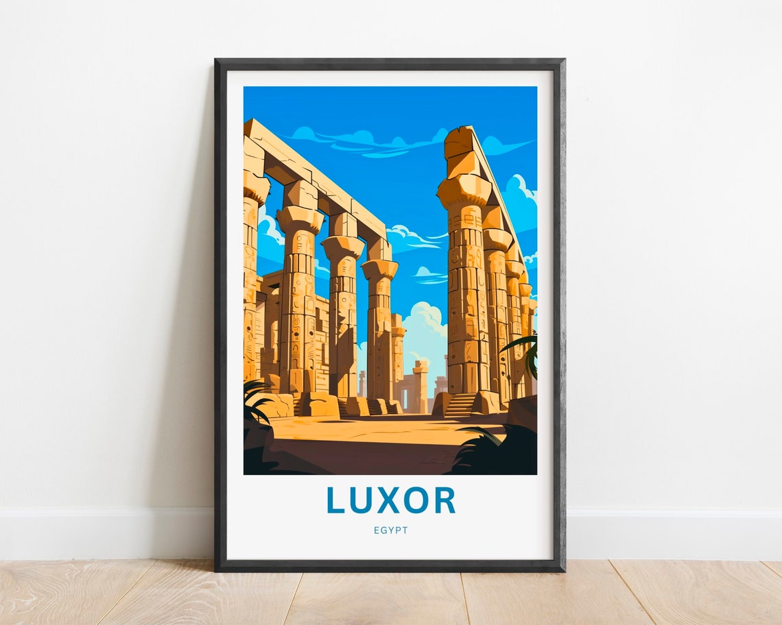 Luxor Egypt Ancient Stone Columns Under Clear Blue Sky Poster