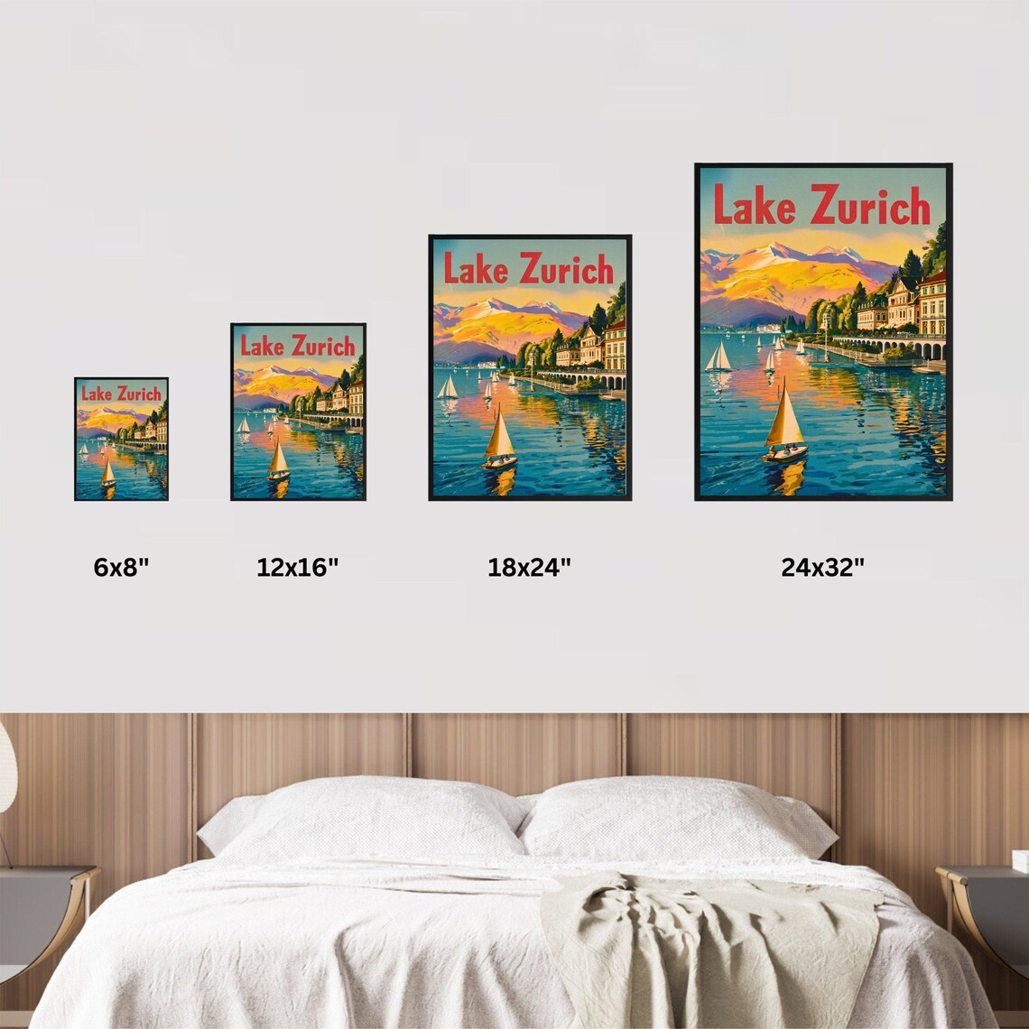 Lake Zurich Sailboats Sunset Promenade Vintage Travel Poster - Image 4
