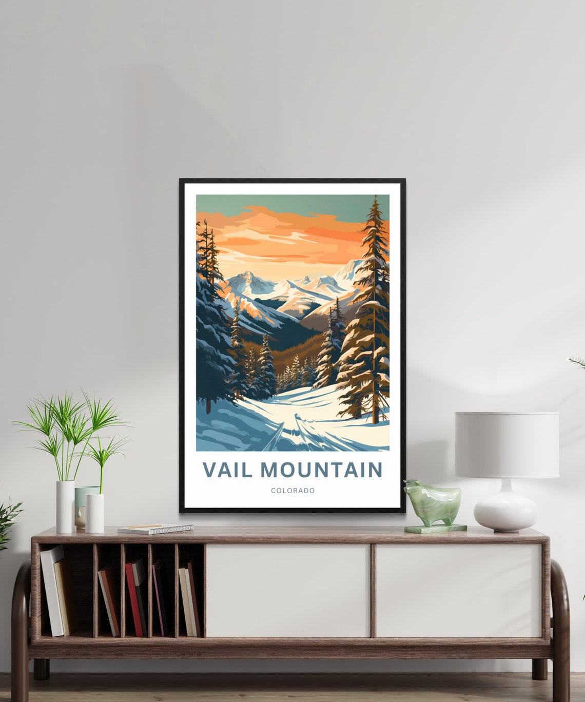 Vail Mountain Colorado Snowy Ski Slopes Sunset Travel Poster - Image 2
