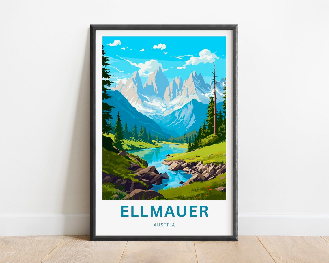 Ellmauer Austria Alpine Peaks River Meadow Pine Forest Poster