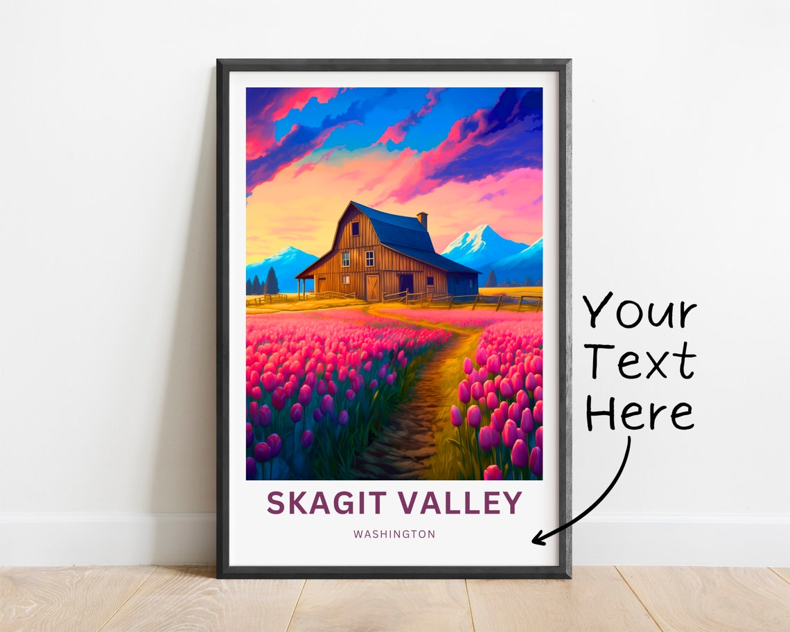 Skagit Valley Washington Rustic Barn Tulip Field Sunset Art Poster - Image 2