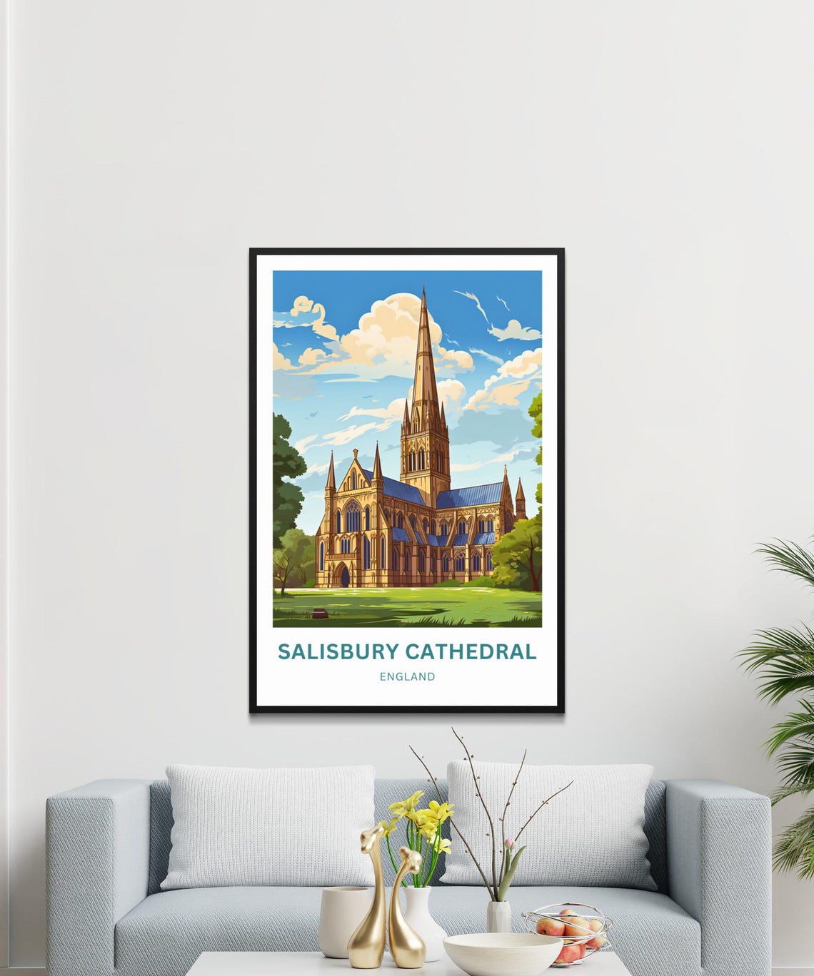 Salisbury Cathedral England Sunny Day Gothic Spire Art Poster - Image 4